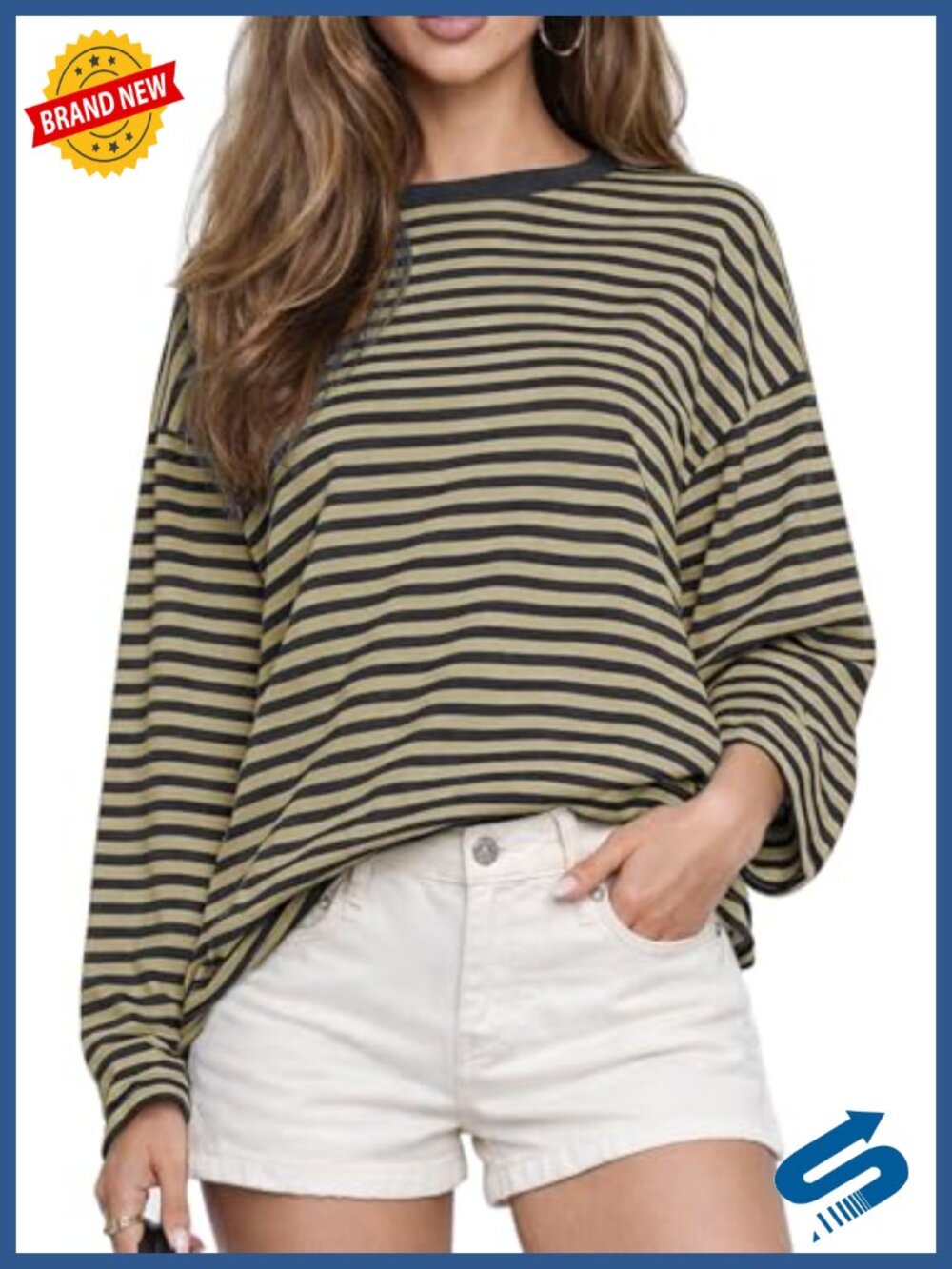 Oversized Striped Long Sleeve Tee - Cotton Blend Pullover